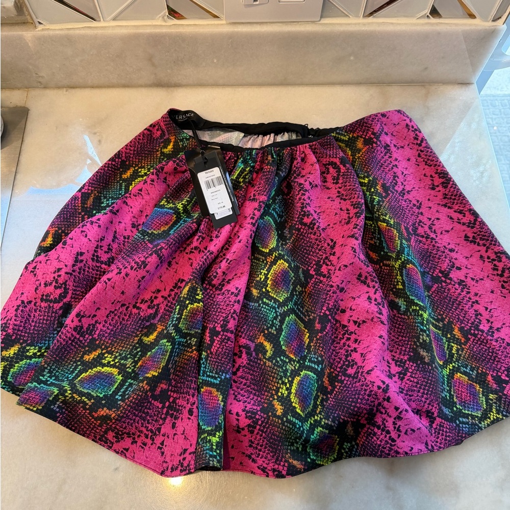 Vibrant Versace Pink Snake Print Skirt NWT